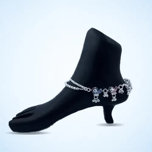 Meena Payal RC-116 — silver meena & stone payal