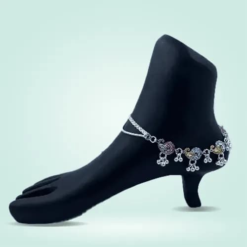 Meena Payal RC-117 — silver meena & stone payal