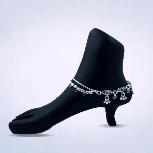 Meena Payal RC-118 — silver meena & stone payal