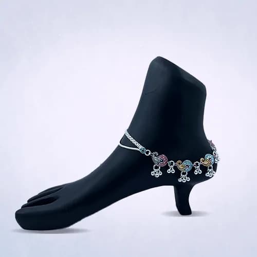 Meena Payal RC-119 — silver meena & stone payal