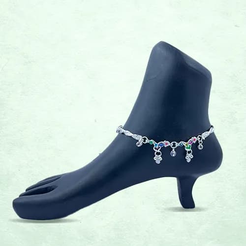 Meena Payal RC-120 — silver meena & stone payal