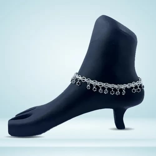 Meena Payal RP-121 — silver meena & stone payal