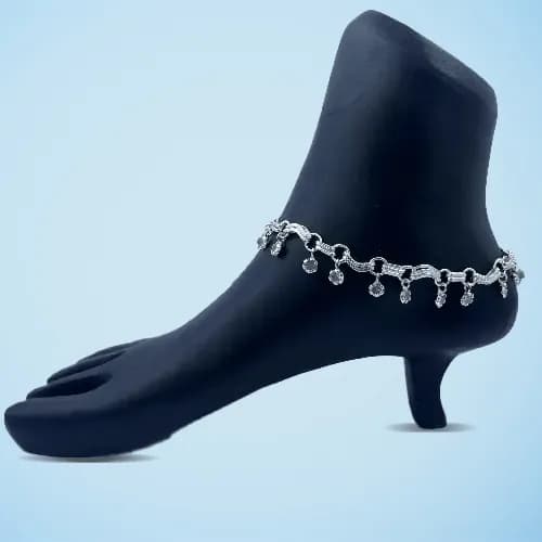 Meena Payal RP-122 — silver meena & stone payal