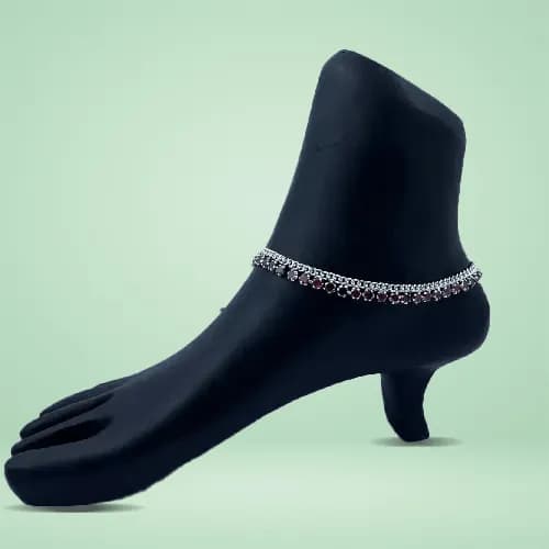 Meena Payal RP-123 — silver meena & stone payal