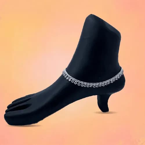 Meena Payal RP-125 — silver meena & stone payal