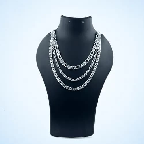 Layered Figaro & Curb Chain Set SC-111 — silver chains