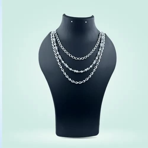 Layered Bead & Oval Chain Set SC-112 — silver chains